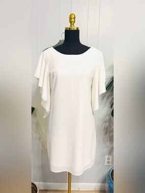 Elegant Off-White Flutter Sleeve Shift Dress